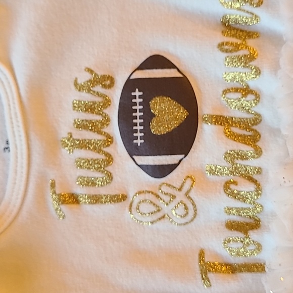 "Tutus & Touchdowns" ivory onesie/bodysuit with attached tutu - Picture 3 of 4